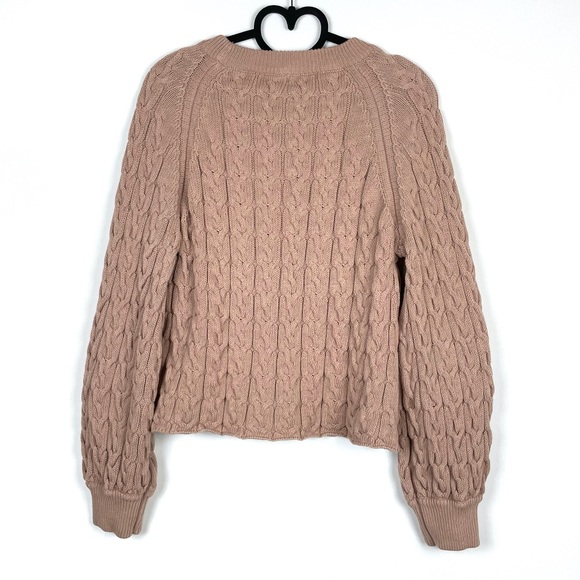 J. Crew Pink Chunky Cable Knit Balloon Sleeve Sweater Size S - Picture 2 of 7